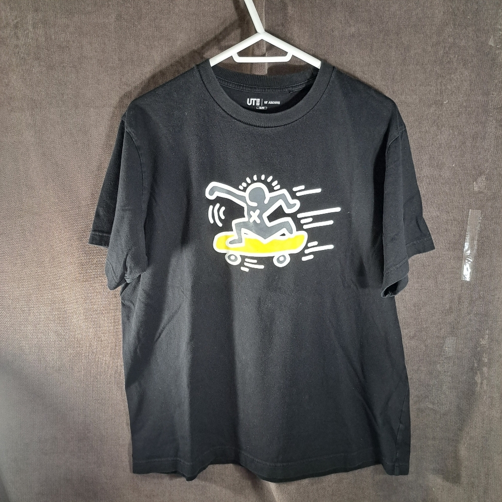 Uniqlo UT Archive NY Pop Art Keith Haring Skateboarder Black Graphic Tee VG XL